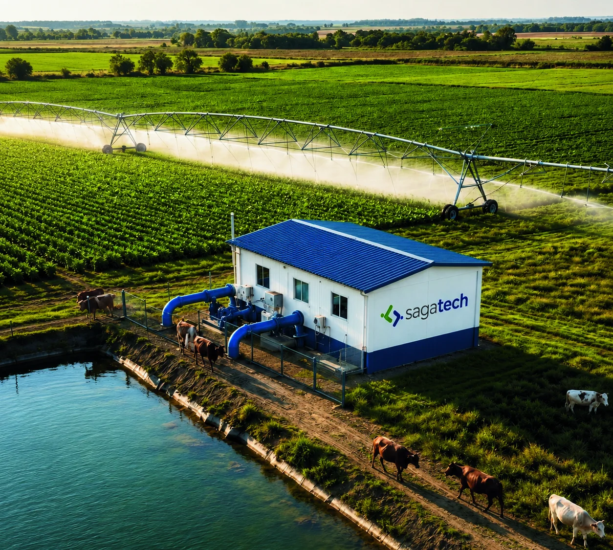 Sistema hídrico automatizado em uma fazenda irrigada